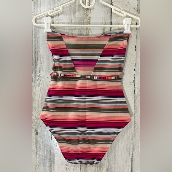 Victoria's Secret Other - Victoria Secret One Piece Strapless Belted Swim Suit Striped Sheer panels Small